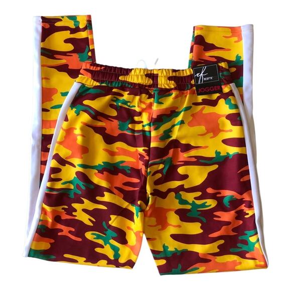 Redfox NWT Unisex Yellow Orange Green Burgundy Camo Print Joggers Size Medium - Picture 8 of 16
